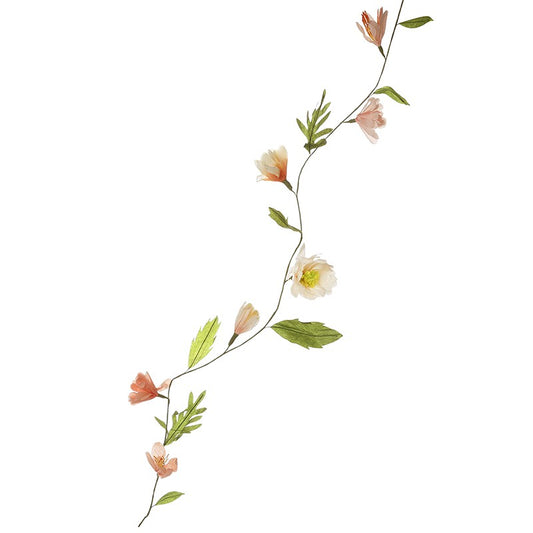 Floral vine with pink and white flowers on a white background