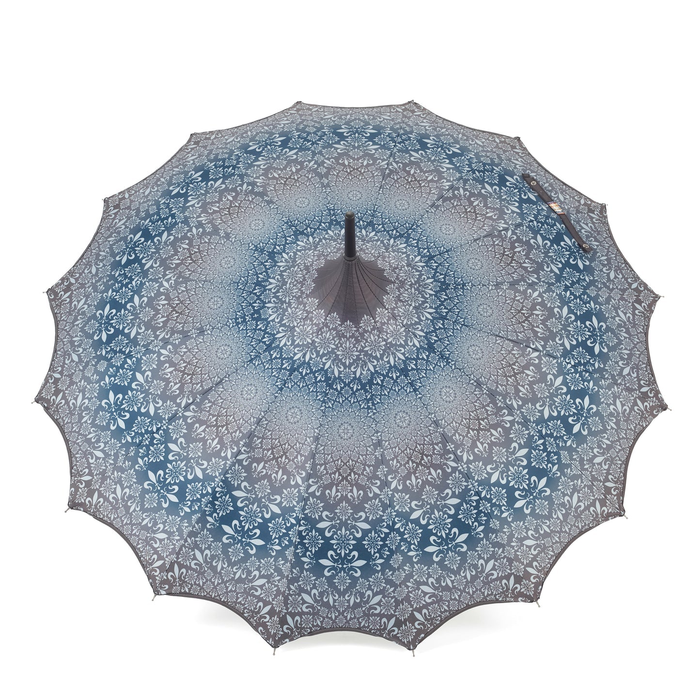 Boutique Patterned Pagoda with Scalloped edge in  Charcoal and blue