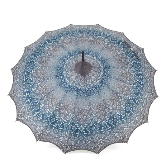Boutique Patterned Pagoda with Scalloped edge in  Charcoal and blue