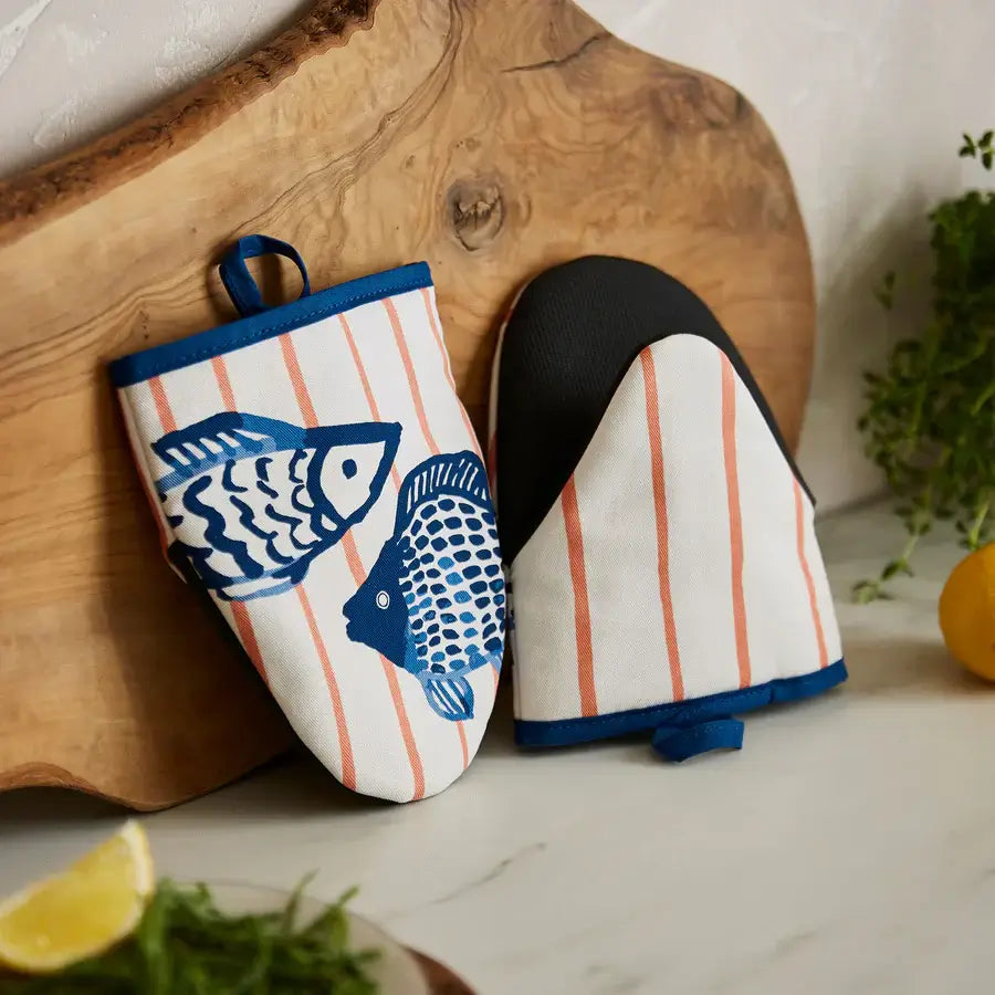 Catch of the Day Microwave mitts on a table