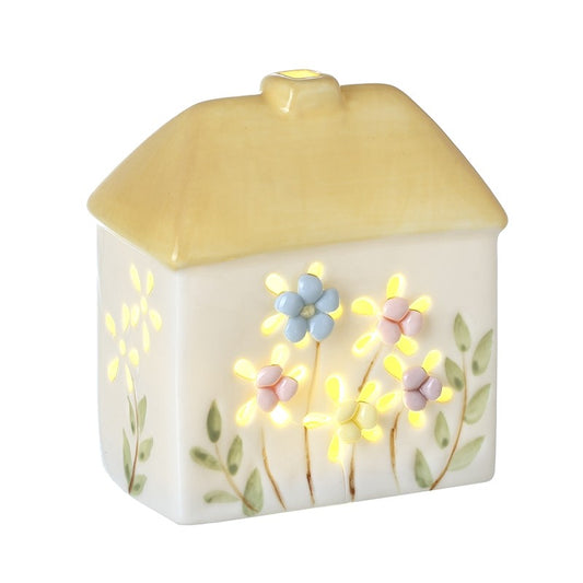 Floral Ceramic LED House - Yellow