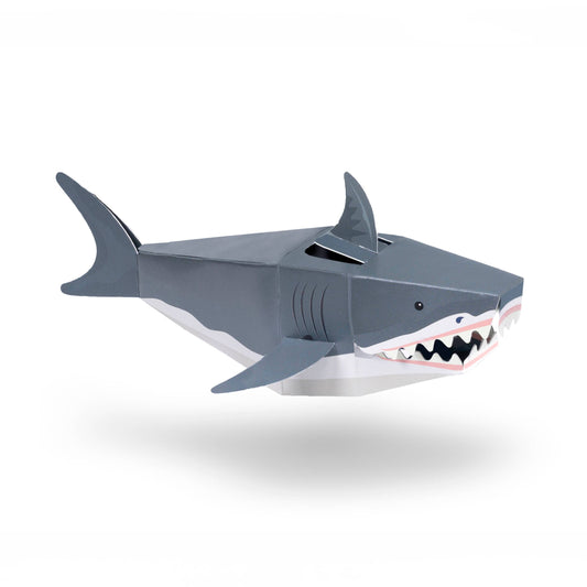 Gray shark-shaped toy on a white background
