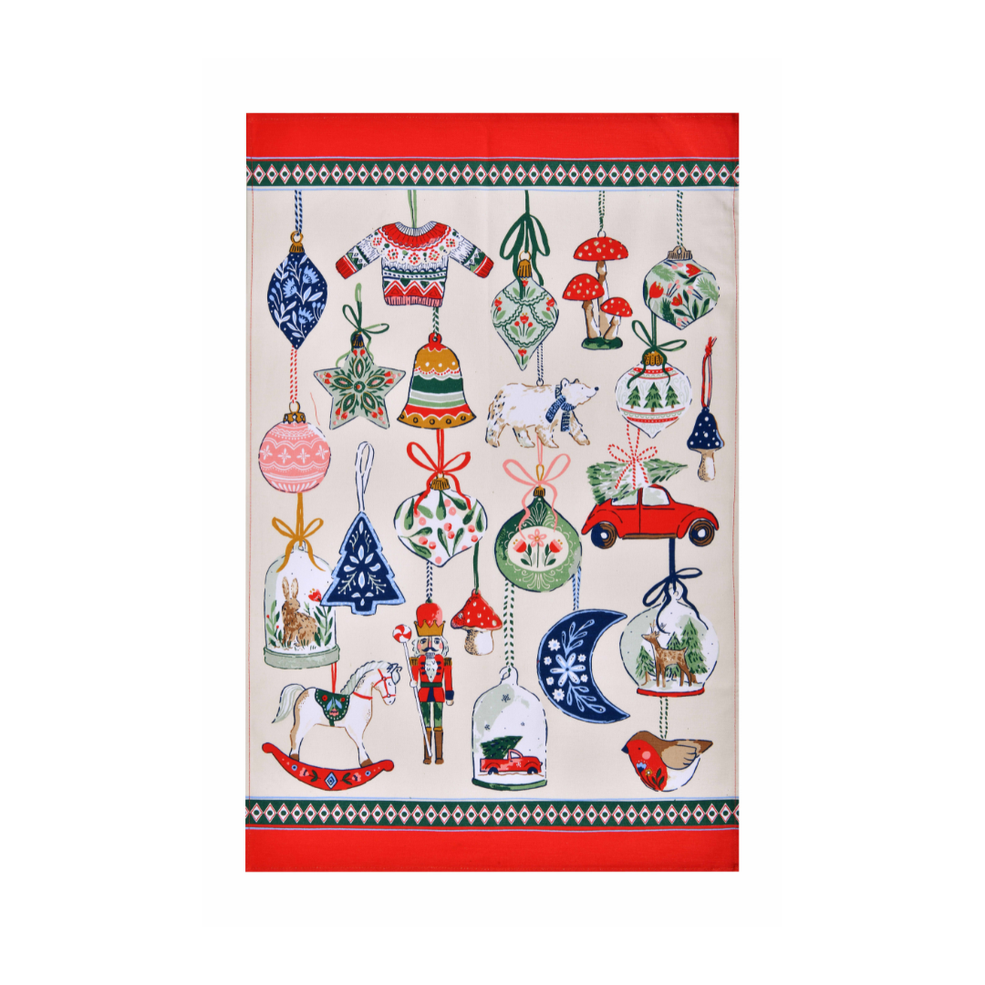 Cotton Tea Towel - Christmas Ornaments