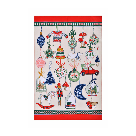 Cotton Tea Towel - Christmas Ornaments