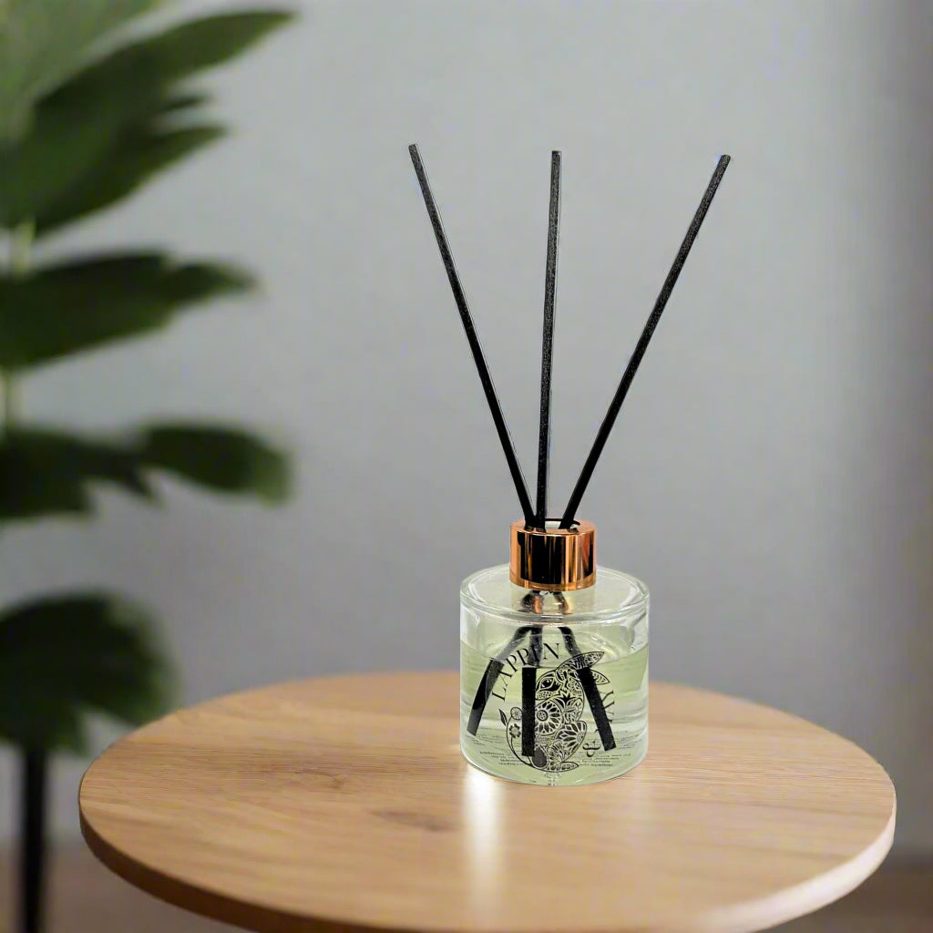 Citrus & Soft leather diffuser on a table