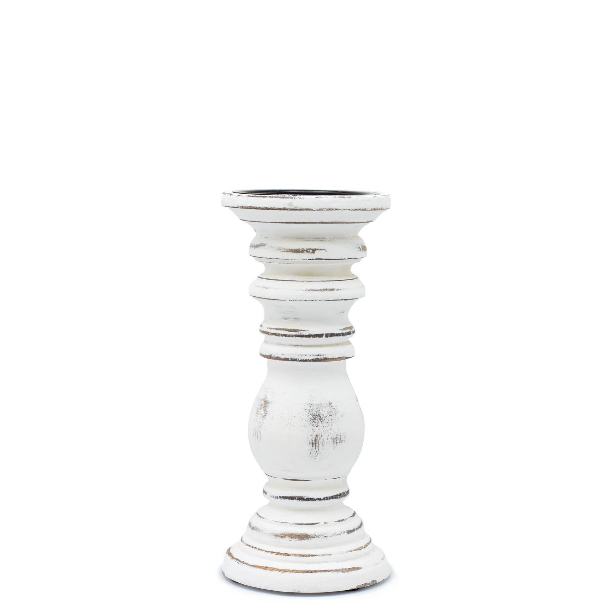 White distressed candle holder on a white background