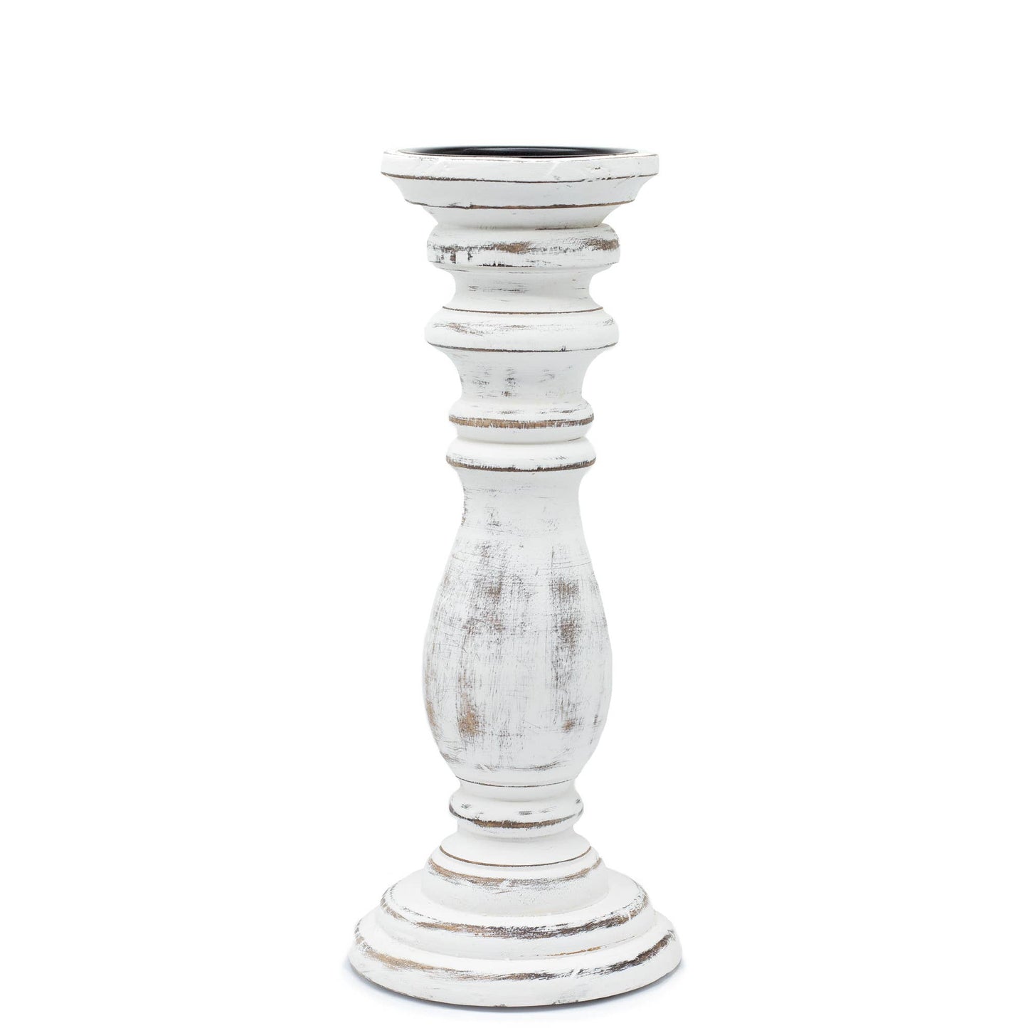 White distressed candle holder on a white background