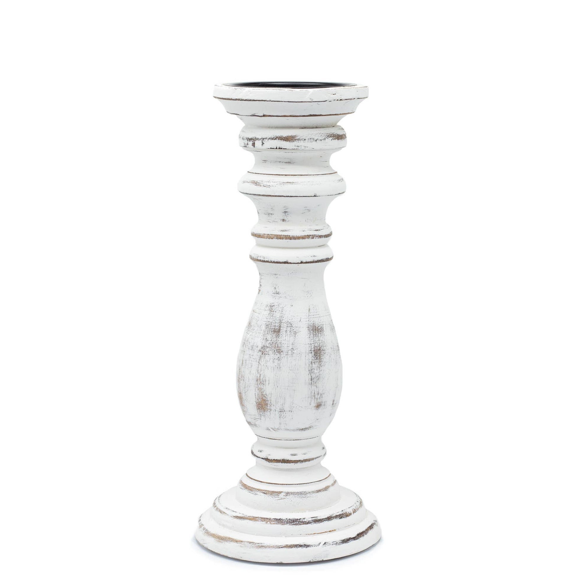 White distressed candle holder on a white background