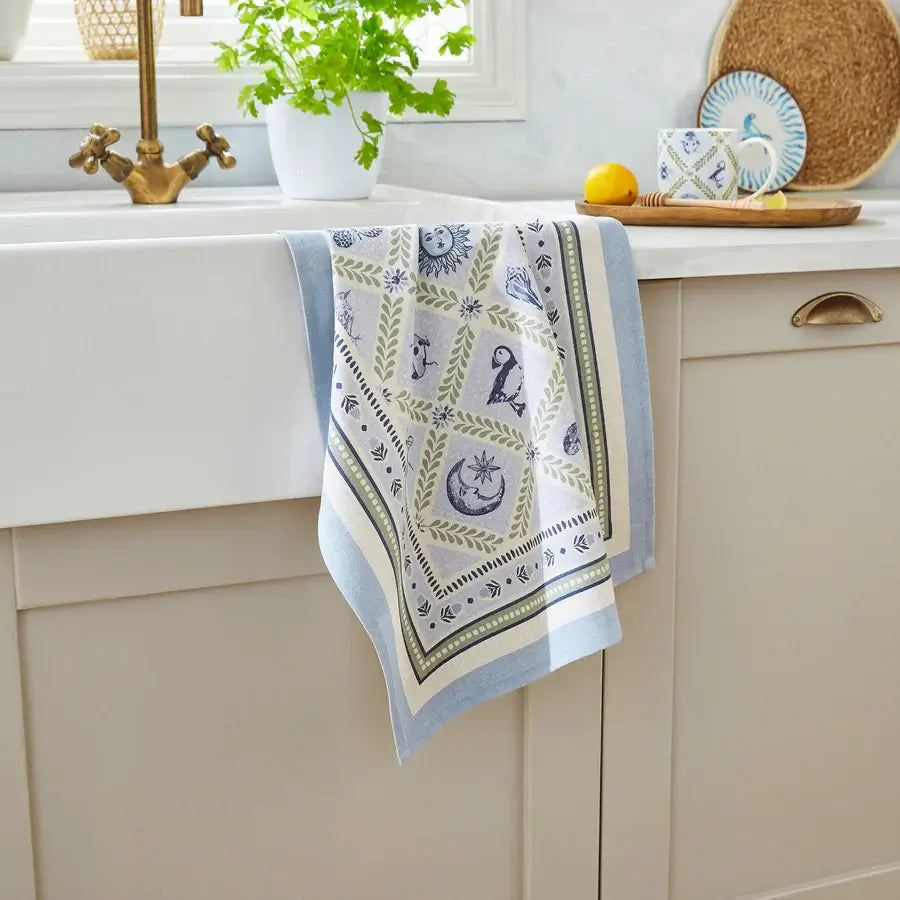 Decorative towel with patterns on a kitchen counter