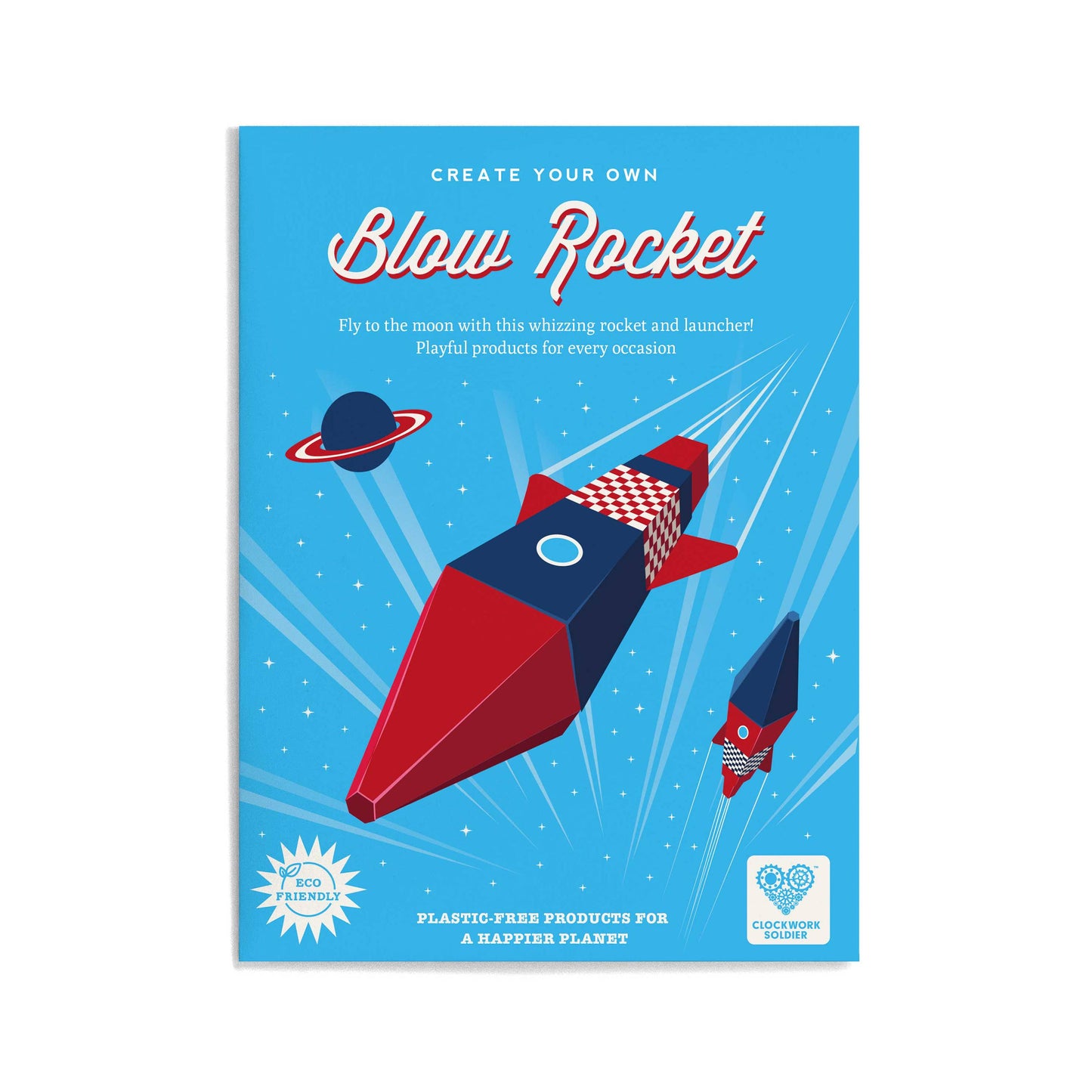 Booklet for creating a blow rocket with space-themed design on a blue background