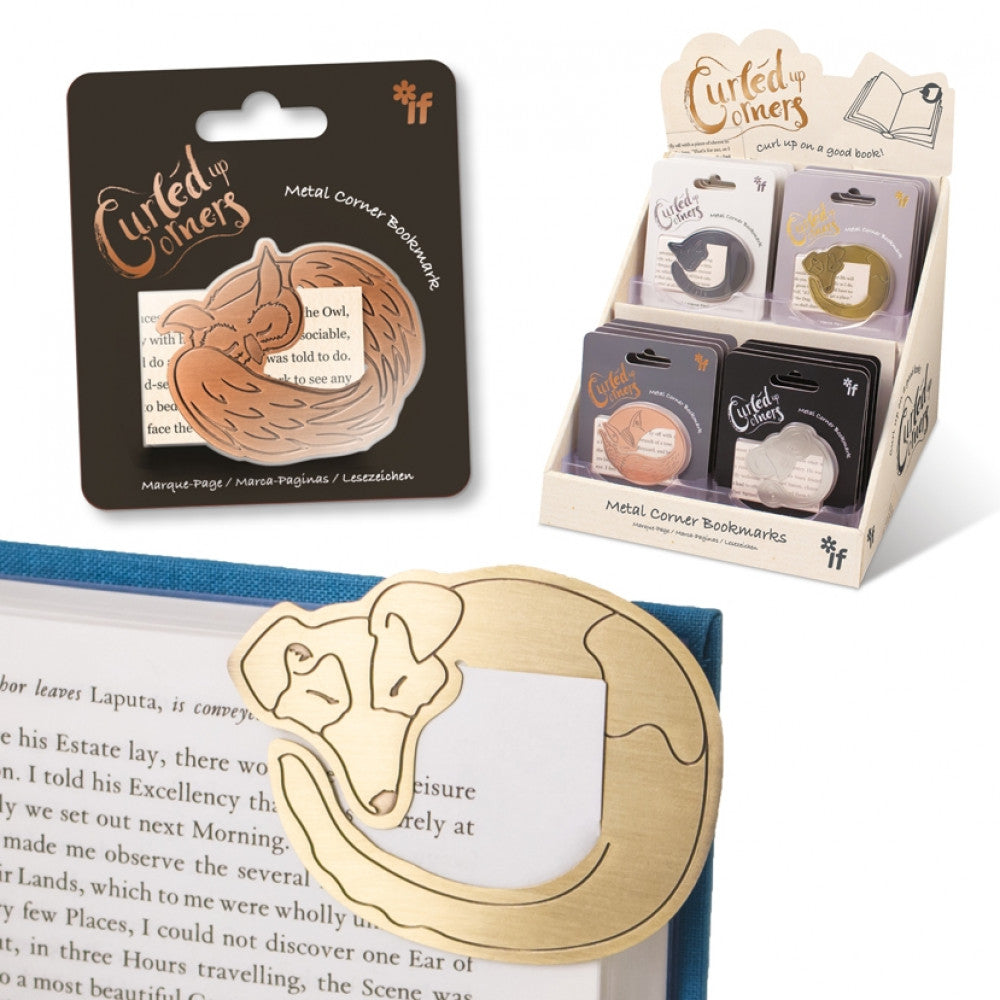 Metal corner bookmarks with packaging and display stand