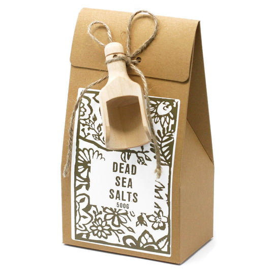 Kraft box of Dead Sea Salts by Agnes + Cat with attached wooden scoop
