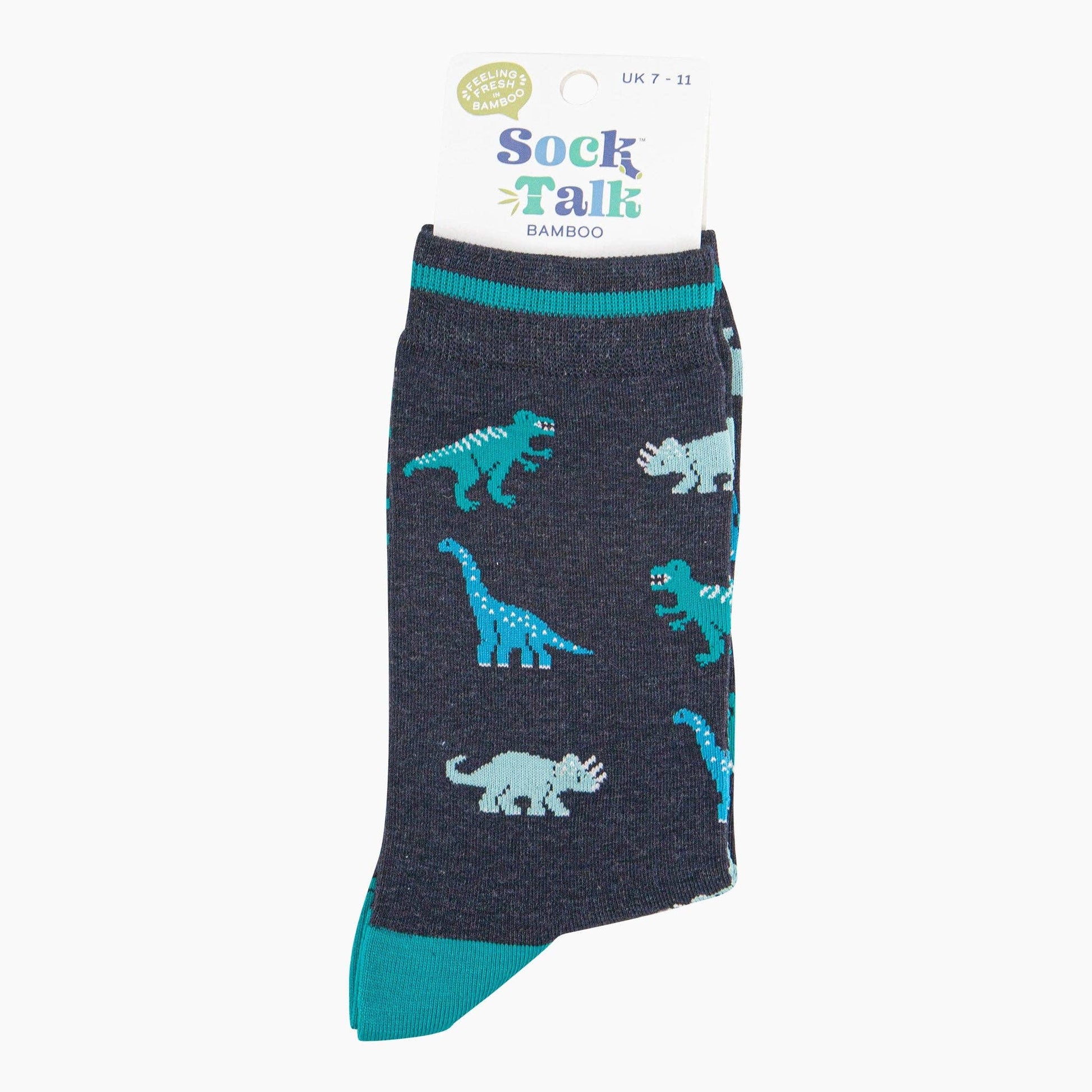 Sock with dinosaur pattern on a white background