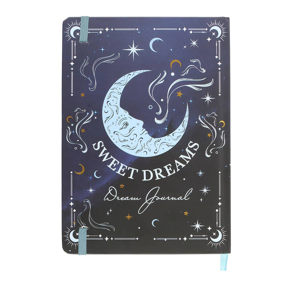Decorative journal with celestial design and 'Sweet Dreams' text on a white background