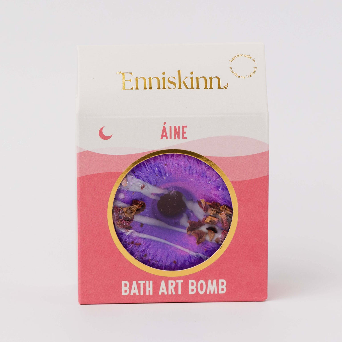 Enniskinn bath art bomb packaging on a white background