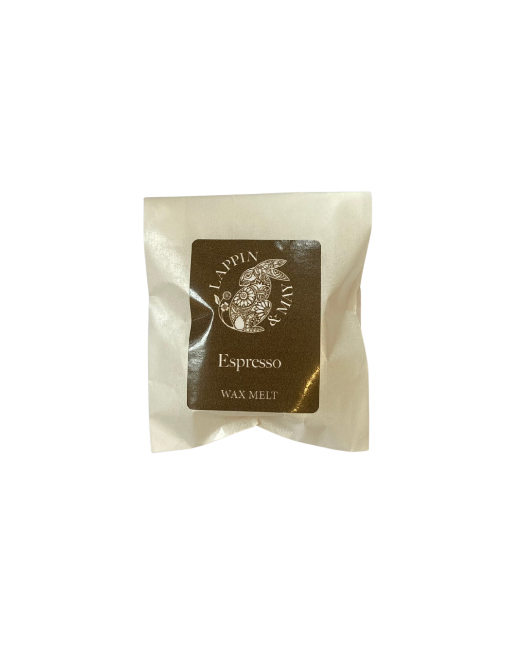 Espresso wax melt in Lappin & May branded packaging on white background