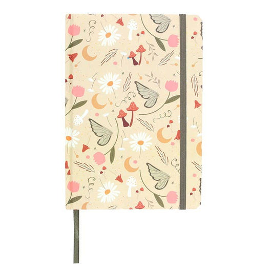 Notebook with floral and butterfly design on a white background