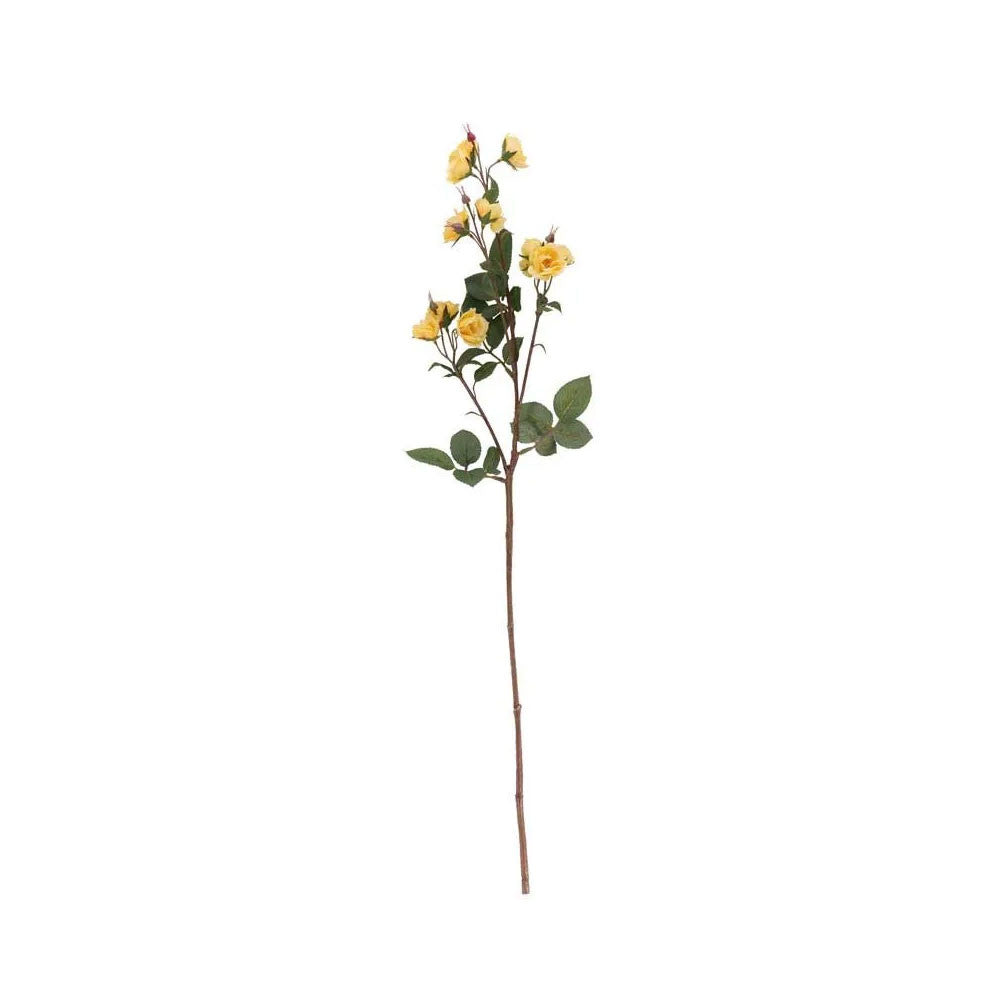Artificial flower stem with yellow flowers on a white background