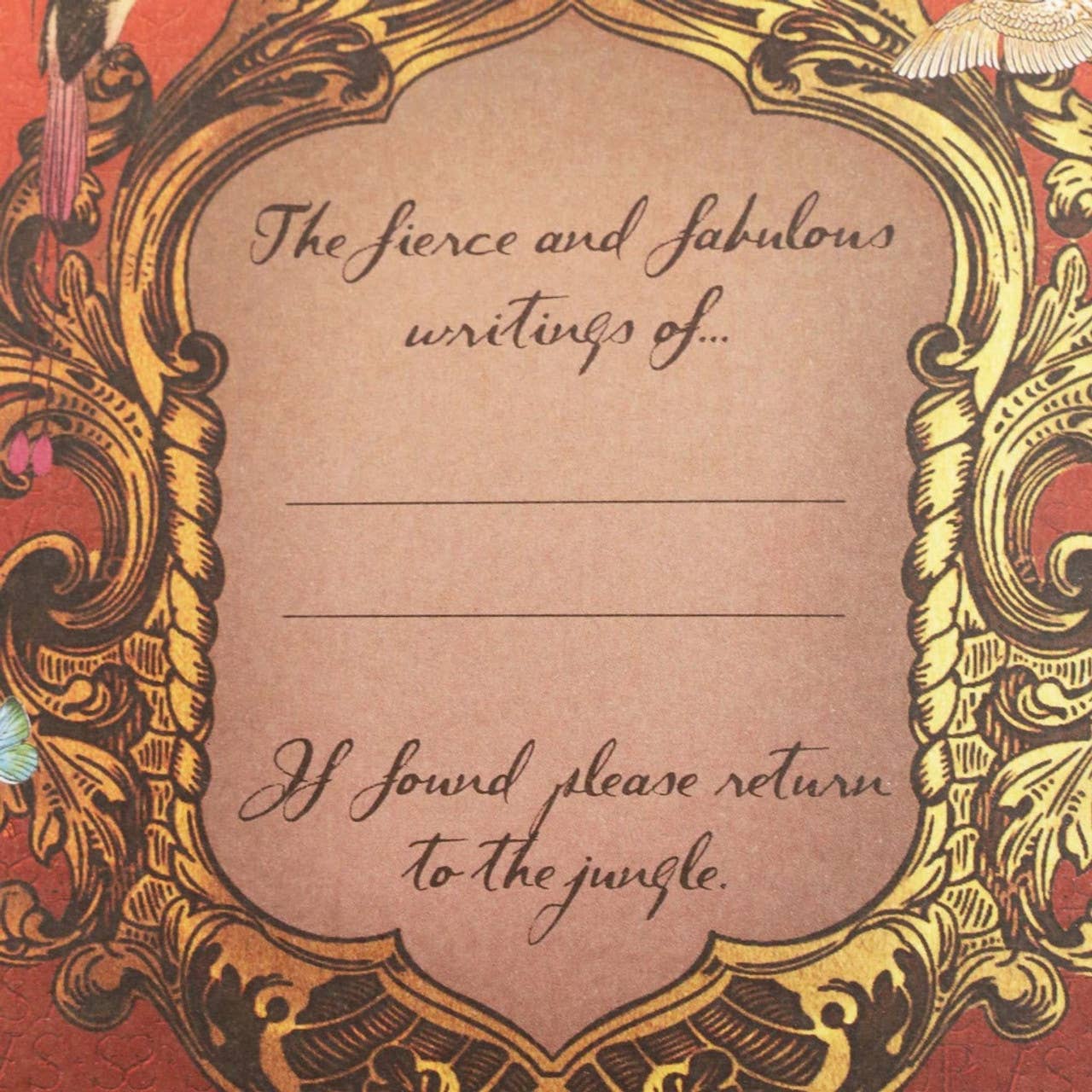 Decorative book cover with ornate gold frame and text on a red background