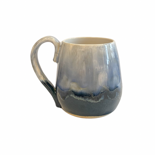 Hand thrown stoneware curved mug in ombre blue glaze