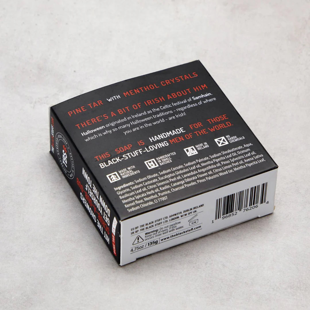 Box of soap with text on a light gray background