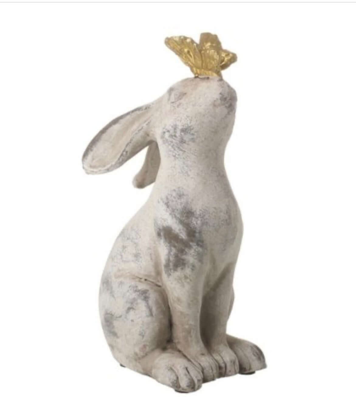 Stone Hare with gold effect butterfly on white background