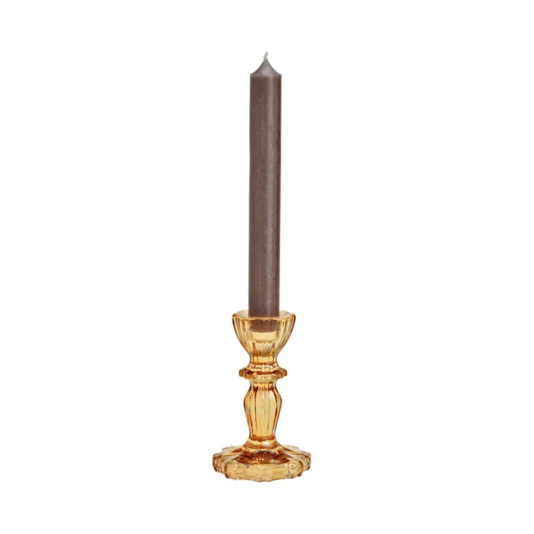 Amber coloured glass candle stick