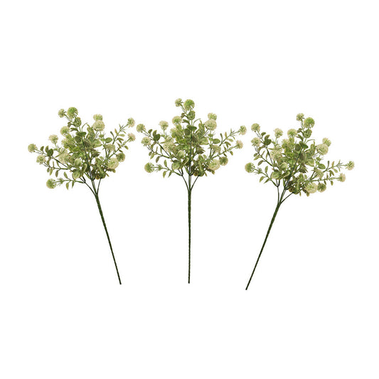 Three sprays of globe ball flowers with green stems and white flowers, designed for crafting and decoration purposes.