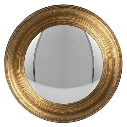 Round mirror with a gold frame on a white background