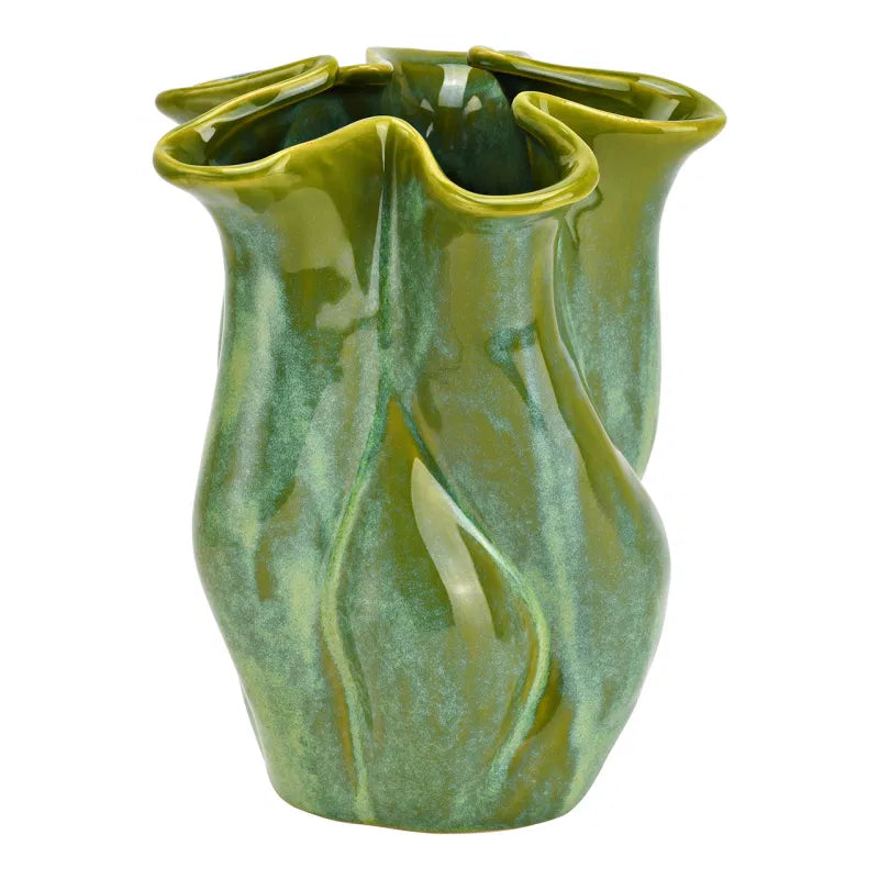 Green Fluted Top Vase