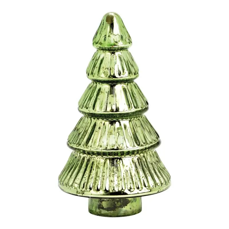 Green ceramic Christmas tree ornament on a white background