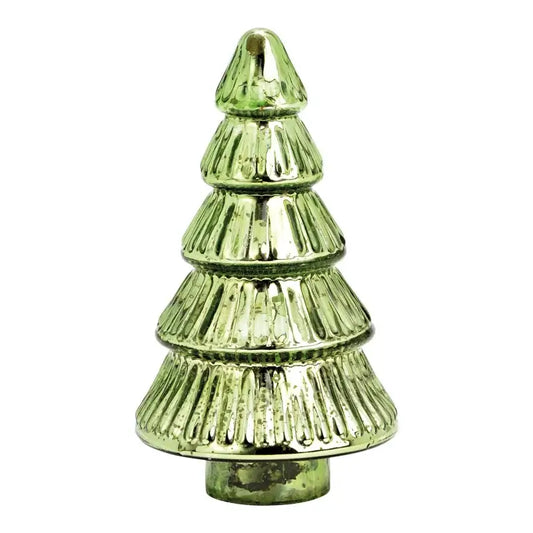 Green ceramic Christmas tree ornament on a white background