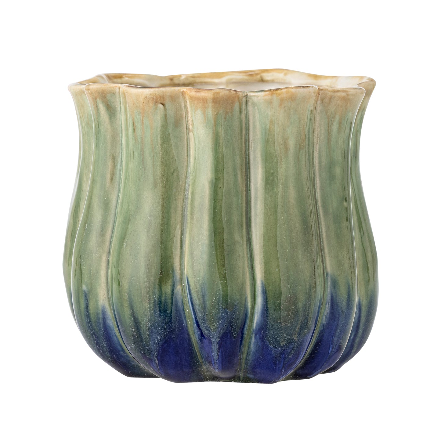 Decorative vase with green and blue gradient on a white background