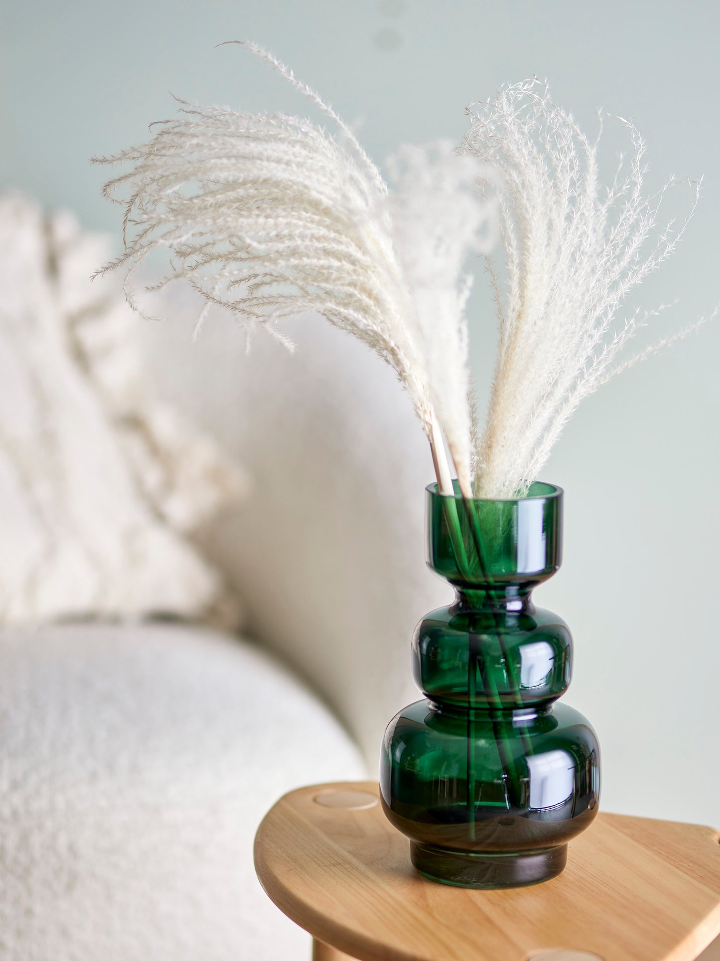 Bloomingville Johnson Green Glass Vase | Decorative Flower Vase with pampas grass
