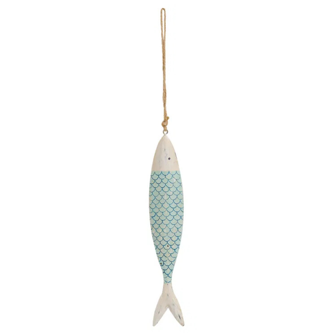 Decorative fish ornament with a patterned body and plain head on a white background