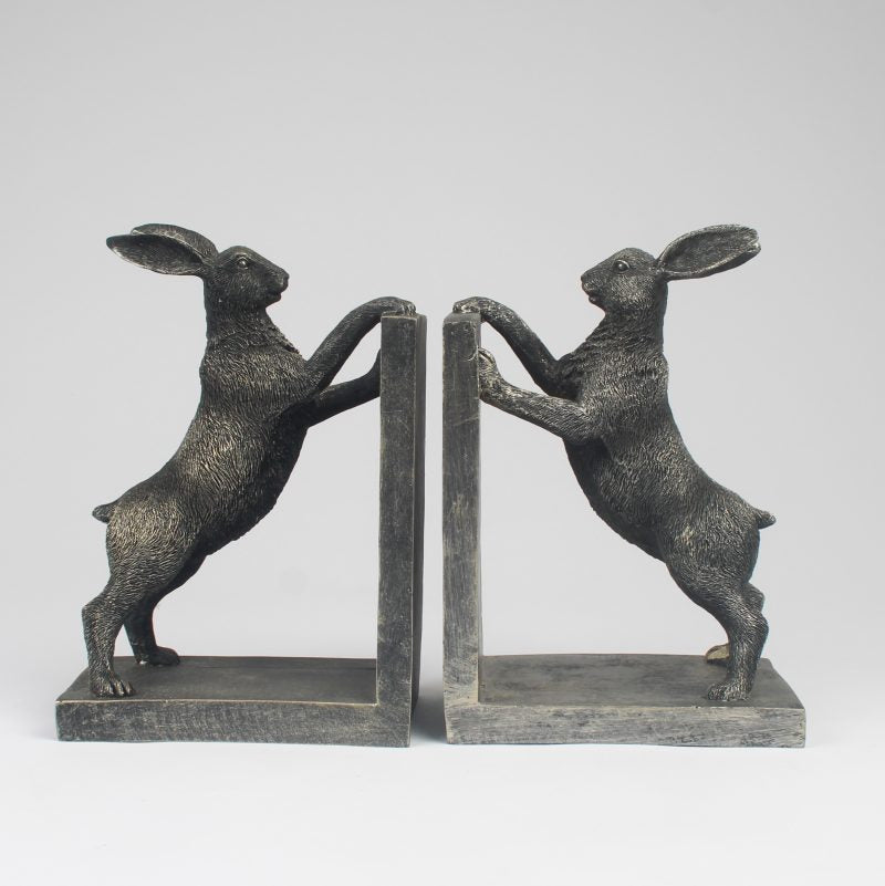 Pair of resin Hare bookends side view