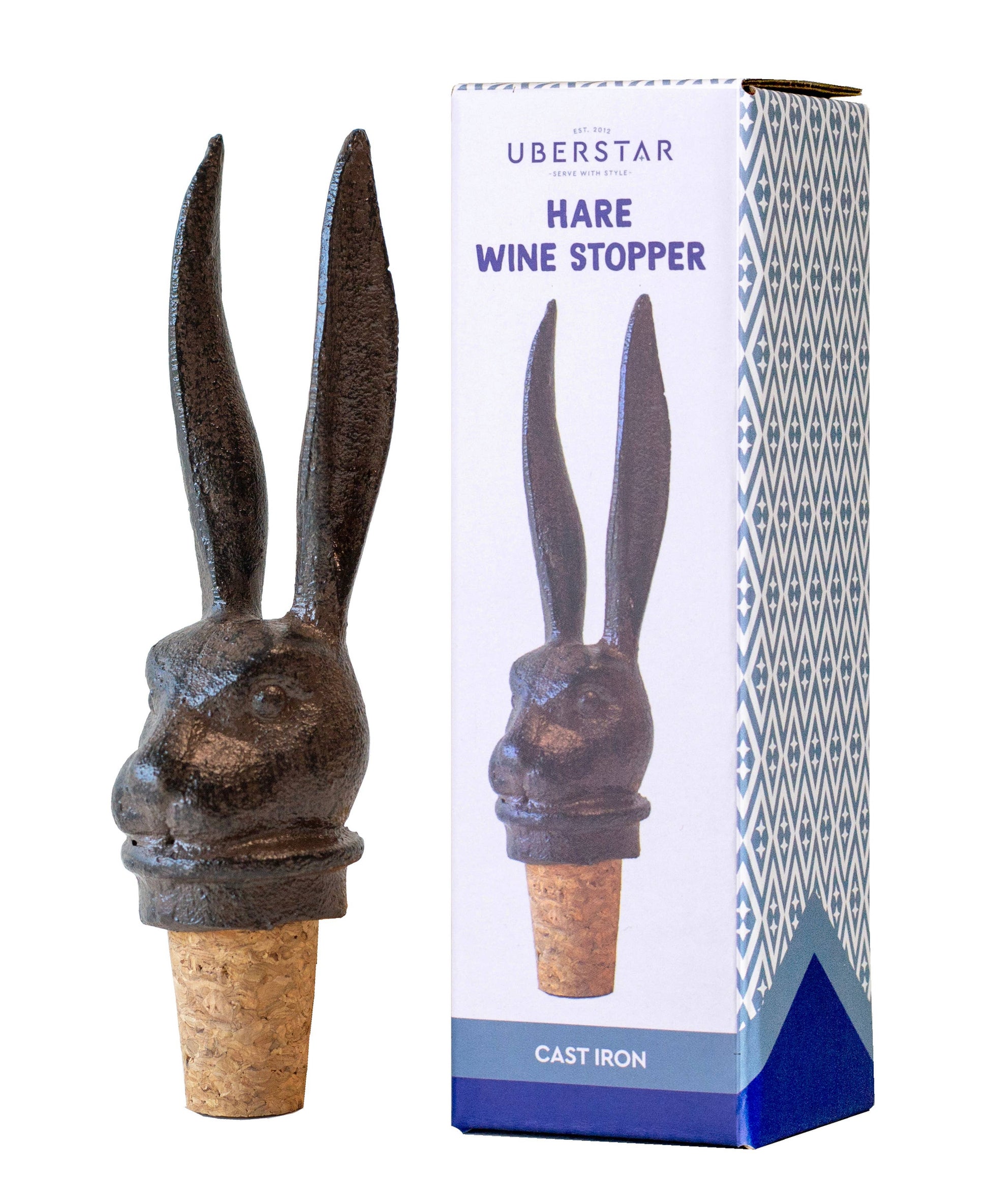 Hare-shaped wine stopper with packaging on a white background