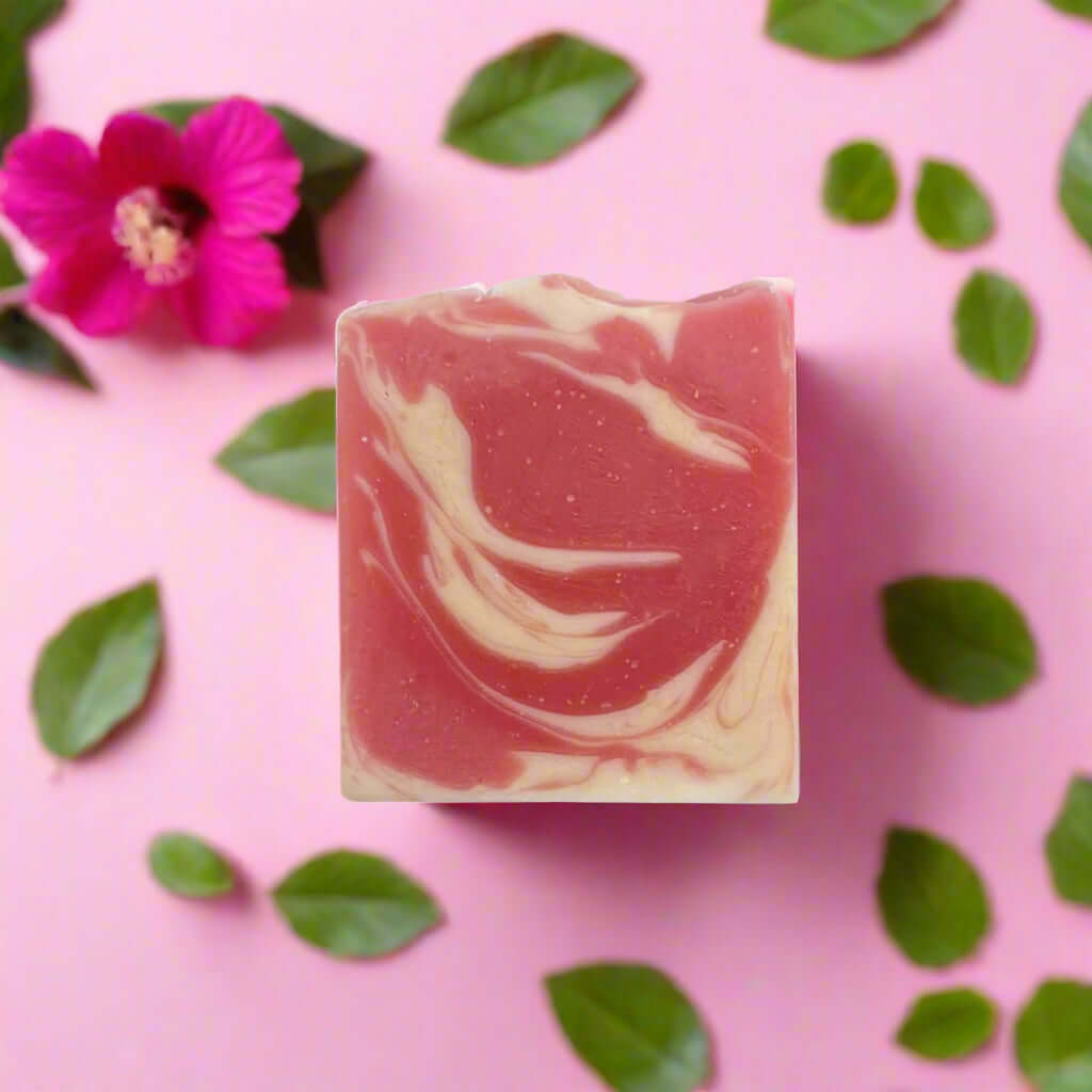 A bar of handmade soap 'Hawaiian Honey Blossom 