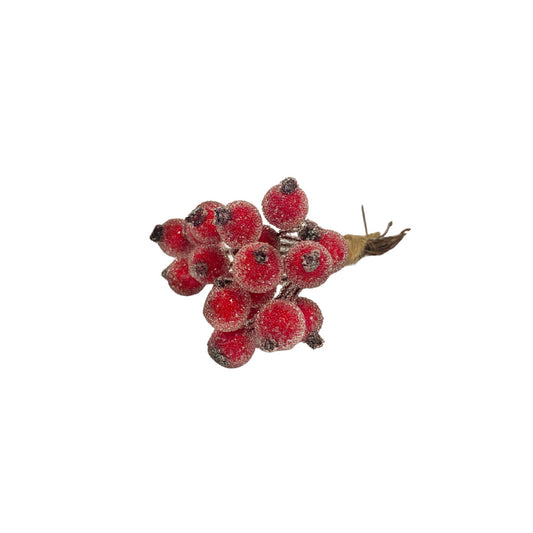 Bright Red Berries on Wire Frosted 12mm