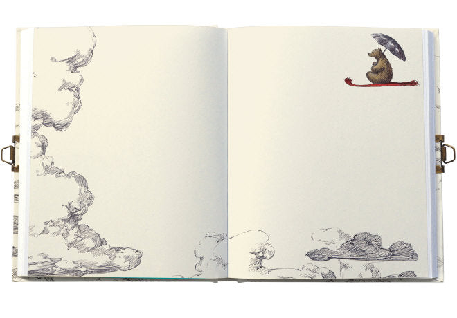 Flying Bear open book with illustrations of animals in a forest setting