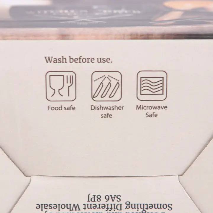 Product packaging with wash instructions and safe use icons.