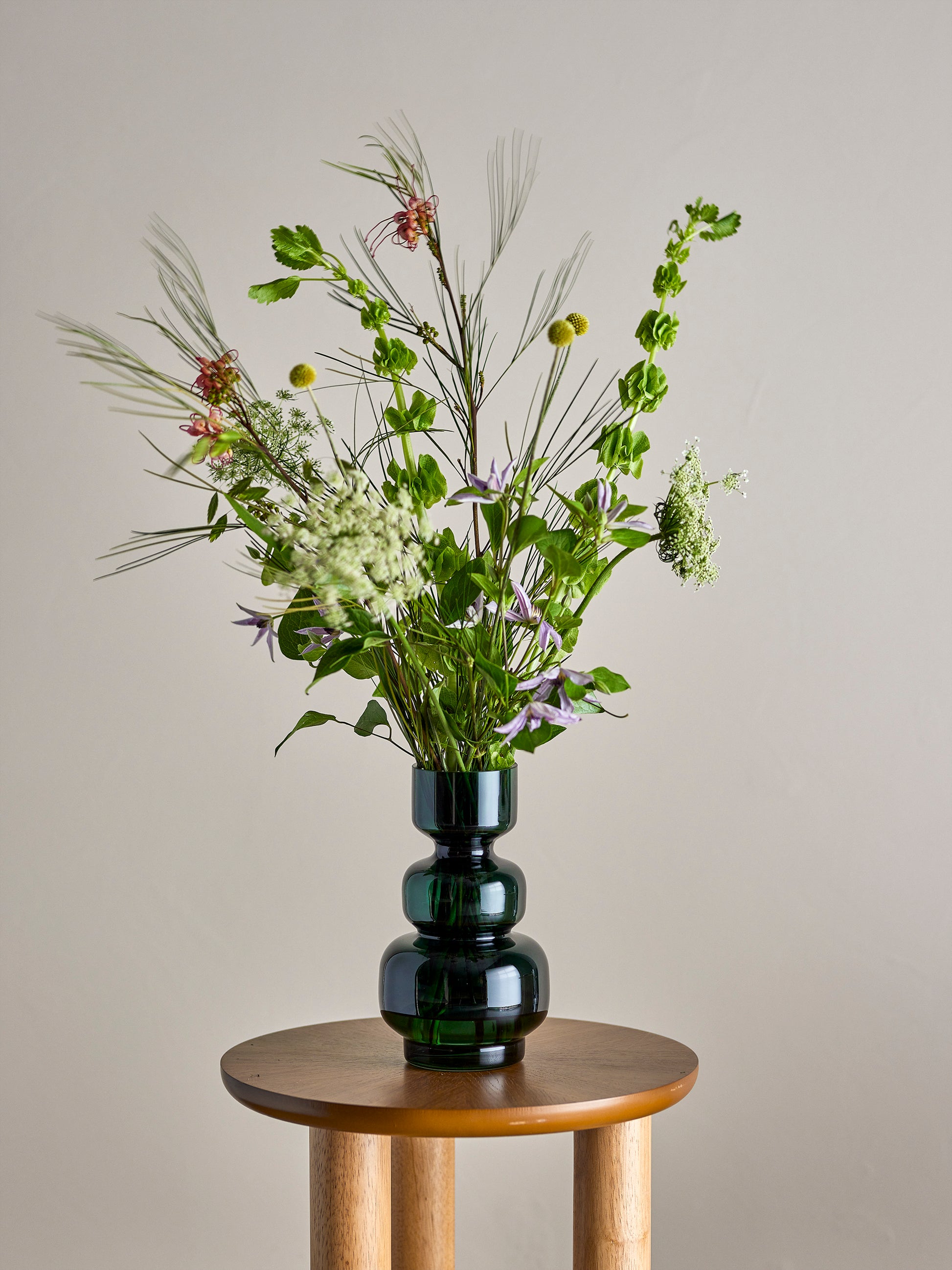 Bloomingville Johnson Green Glass Vase | Decorative Flower Vase with flowers