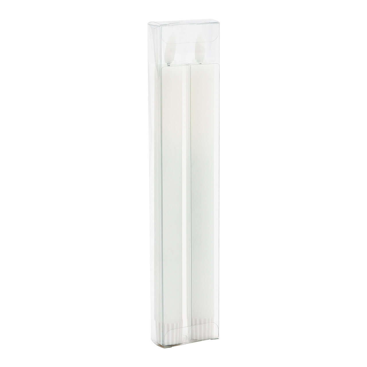 White LED candles in a clear box on a white background