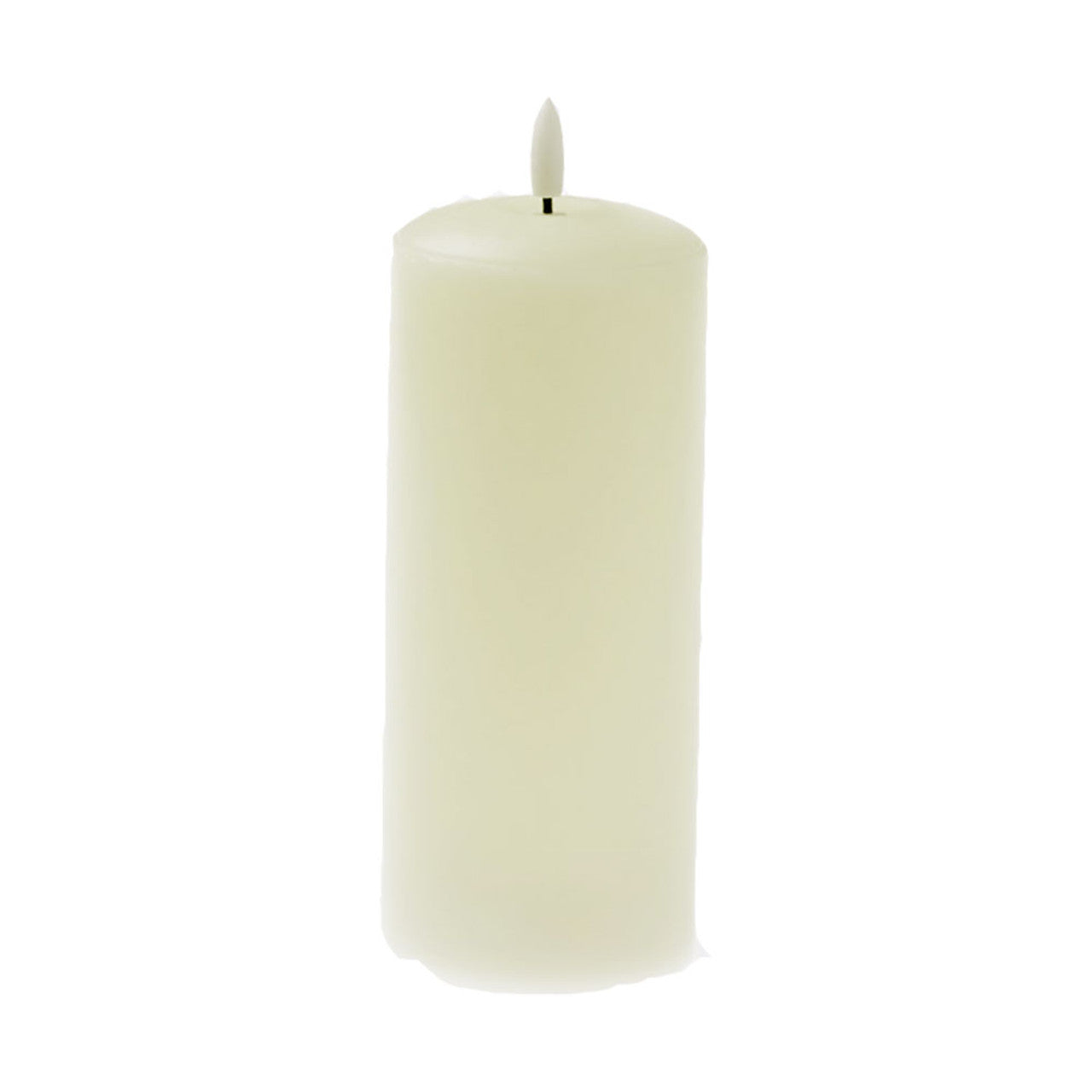 An ivory-colored LED candle with a realistic glow, 15 cm high, with a visible flame at the top.