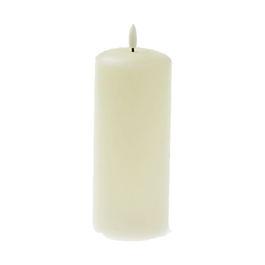 An ivory-colored LED candle with a realistic glow, 15 cm high, with a visible flame at the top.