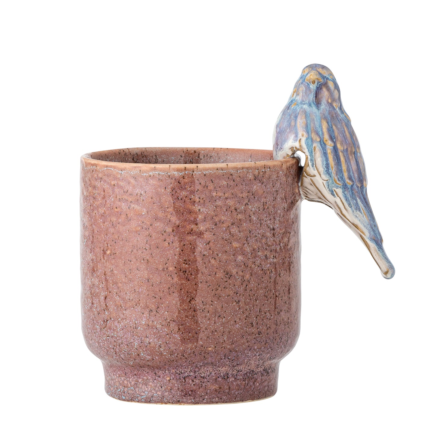 Creative Collection Larky Flowerpot | Hand-Glazed Stoneware Plant Pot with bird. On white background. Back view