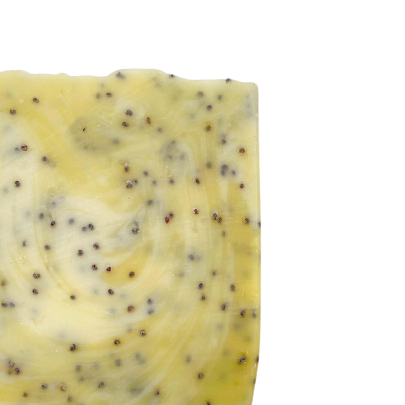 A bar of Lemon and Poppy Seed handmade soap 