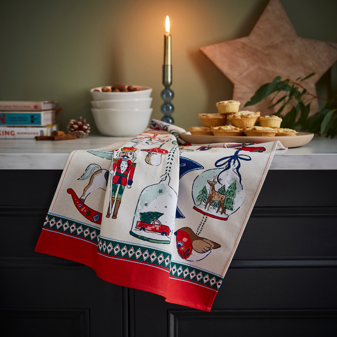 Cotton Tea Towel - Christmas Ornaments