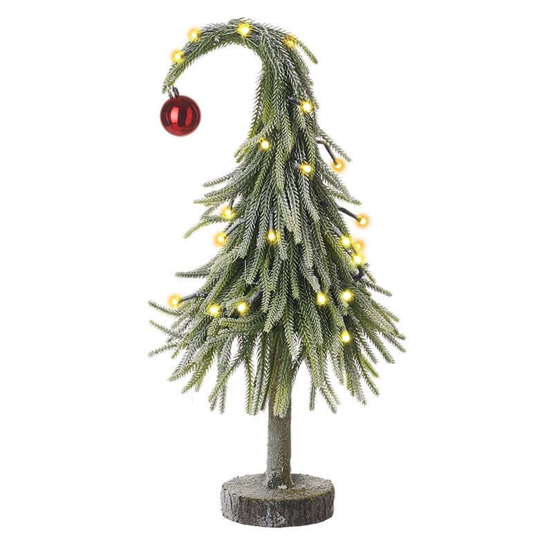 Decorative Christmas tree with lights and a red ornament on a white background