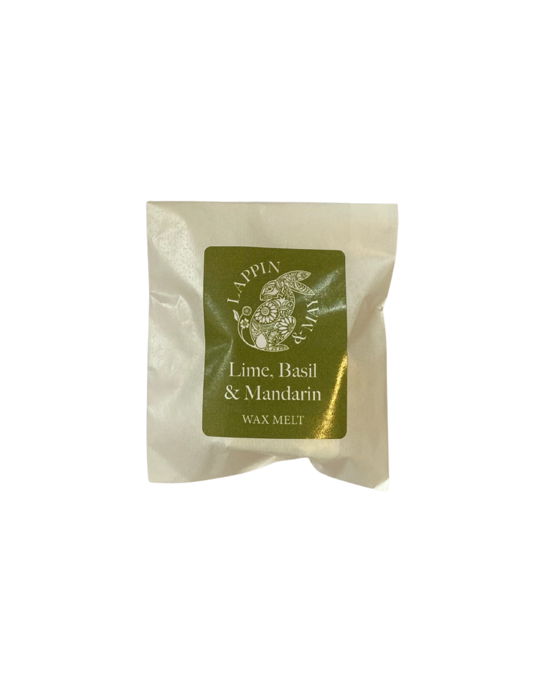Wax melt packaging with 'Lappin & May' 'branding on a white background